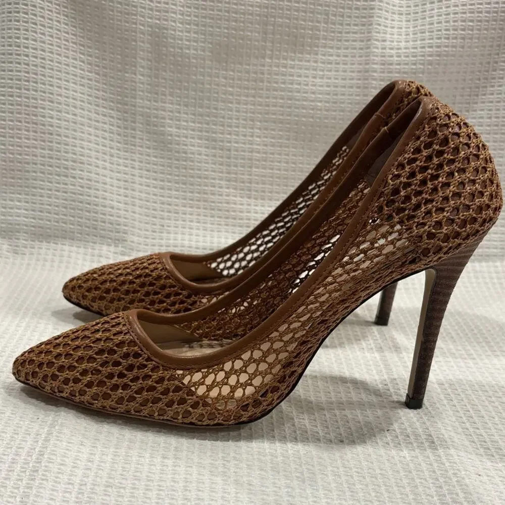 Saks Fifth Avenue Phrase Brown Mesh Women's Heels Shoes Office Workwear Size 9.5